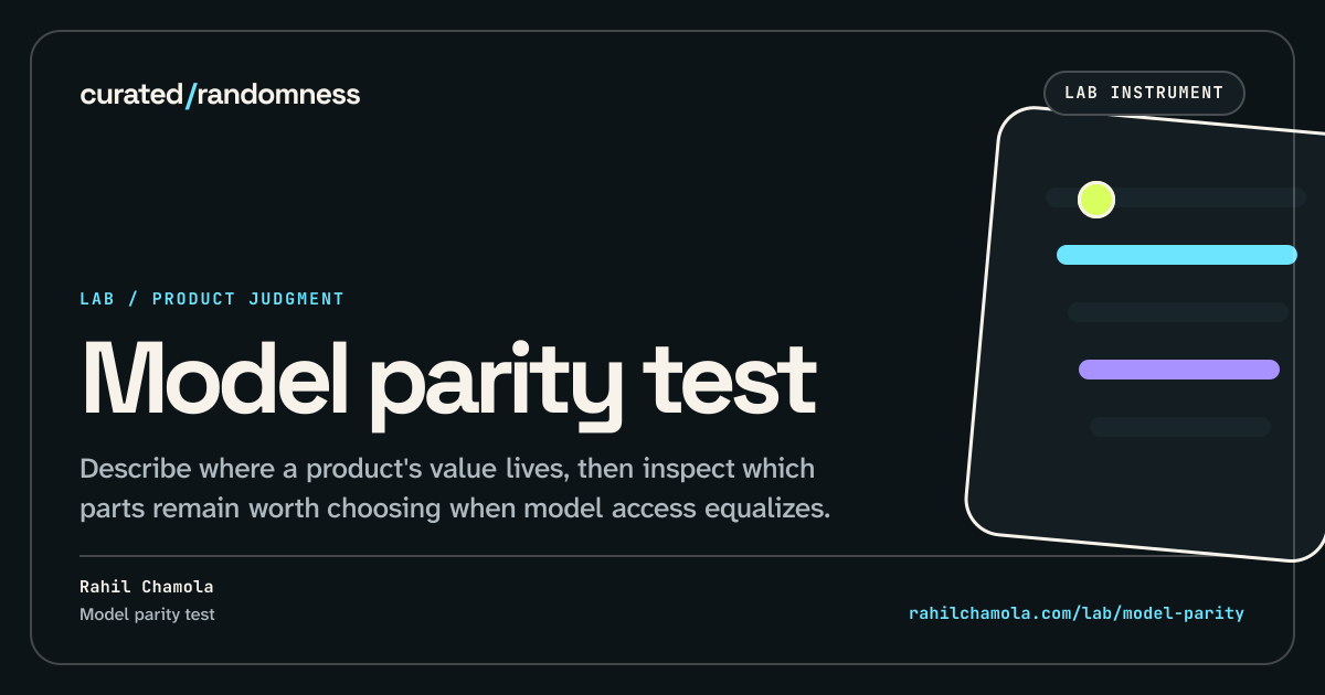 Whole work share artwork for Model parity test, landscape format in dark theme.